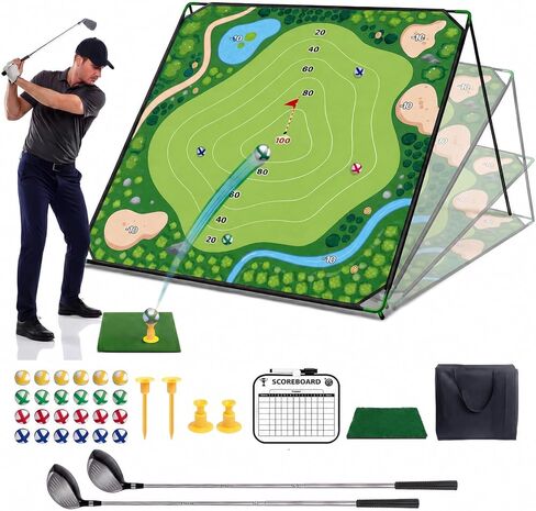Golf Chipping Game, Golf Game Set for Backyard Battle with 71"x71" Outdoor Mat, Scoreboard with 24 Sticky Balls & 2 Adjustable Clubs, Toy Gift for Kids & Adults Also Indoor Fun in Saudi Arabia