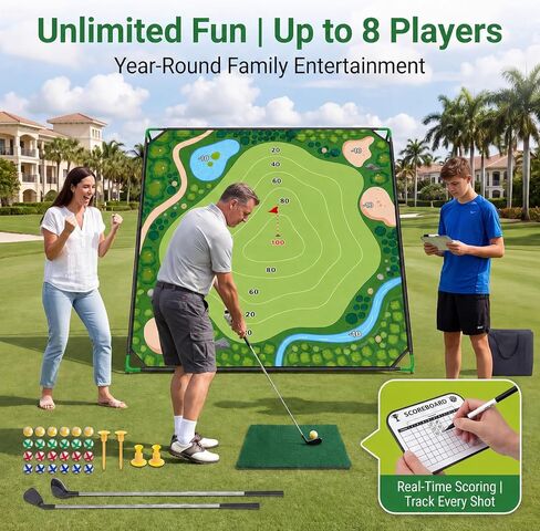 Golf Chipping Game, Golf Game Set for Backyard Battle with 71"x71" Outdoor Mat, Scoreboard with 24 Sticky Balls & 2 Adjustable Clubs, Toy Gift for Kids & Adults Also Indoor Fun in Saudi Arabia