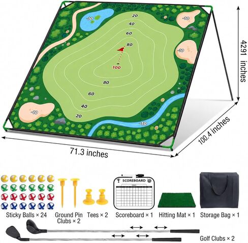 Golf Chipping Game, Golf Game Set for Backyard Battle with 71"x71" Outdoor Mat, Scoreboard with 24 Sticky Balls & 2 Adjustable Clubs, Toy Gift for Kids & Adults Also Indoor Fun in Saudi Arabia