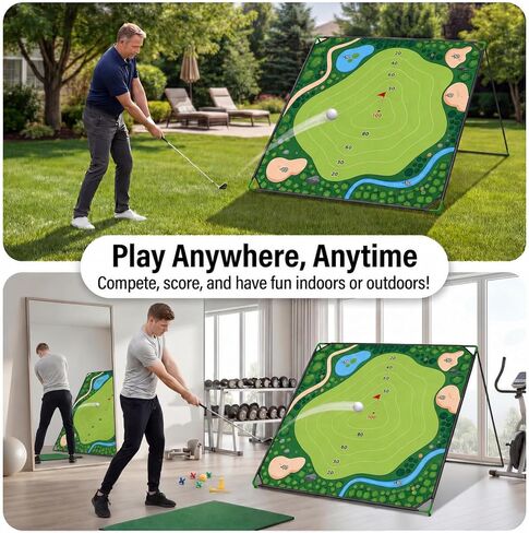 Golf Chipping Game, Golf Game Set for Backyard Battle with 71"x71" Outdoor Mat, Scoreboard with 24 Sticky Balls & 2 Adjustable Clubs, Toy Gift for Kids & Adults Also Indoor Fun in Saudi Arabia