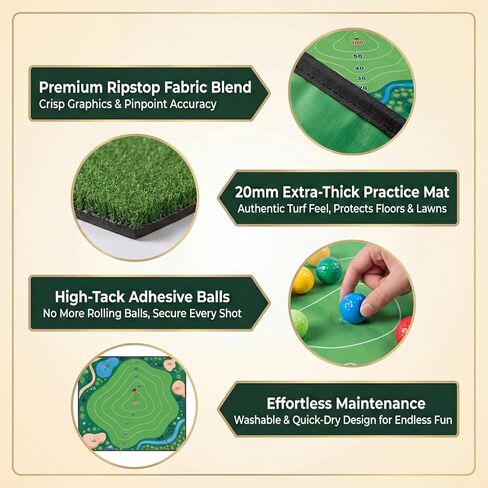 Golf Chipping Game, Golf Game Set for Backyard Battle with 71"x71" Outdoor Mat, Scoreboard with 24 Sticky Balls & 2 Adjustable Clubs, Toy Gift for Kids & Adults Also Indoor Fun in Saudi Arabia