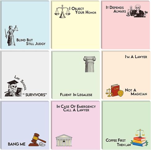 Lawyer Sticky Notes Gifts - 9 PCS Funny Attorney Notepads 3x3 Inches, Lawyer Gifts for Women Men, Law Self-Stick Memo Pads, Legal School Office Supplies for Students Coworkers (450 Sheets) in Kuwait