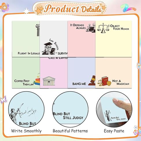Lawyer Sticky Notes Gifts - 9 PCS Funny Attorney Notepads 3x3 Inches, Lawyer Gifts for Women Men, Law Self-Stick Memo Pads, Legal School Office Supplies for Students Coworkers (450 Sheets) in Kuwait