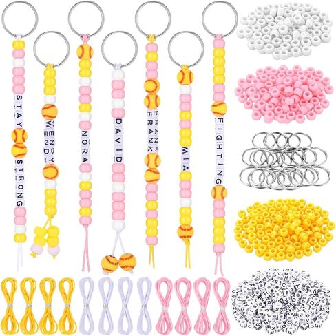 564 Pcs DIY Bead Keychain Kit – Softball Theme Key Chain Making Craft Set with Letter Beads, Metal Key Rings for Sports Party Favors Team Gifts Backpack Accessories in Saudi Arabia