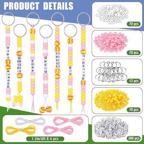 564 Pcs DIY Bead Keychain Kit – Softball Theme Key Chain Making Craft Set with Letter Beads, Metal Key Rings for Sports Party Favors Team Gifts Backpack Accessories in Saudi Arabia