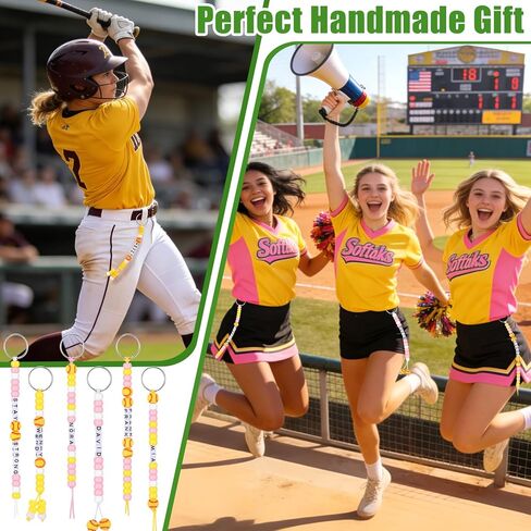 564 Pcs DIY Bead Keychain Kit – Softball Theme Key Chain Making Craft Set with Letter Beads, Metal Key Rings for Sports Party Favors Team Gifts Backpack Accessories in Saudi Arabia