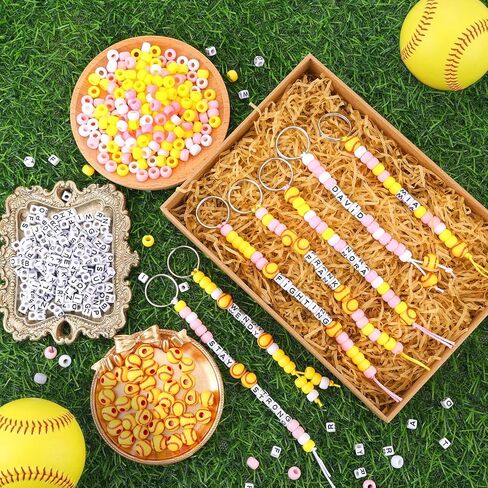 564 Pcs DIY Bead Keychain Kit – Softball Theme Key Chain Making Craft Set with Letter Beads, Metal Key Rings for Sports Party Favors Team Gifts Backpack Accessories in Saudi Arabia