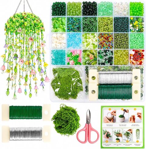 Diltik 5000+ Pcs Green Glass Beads DIY Beaded Plant Kit for Hanging Succulent Plants, Crystal Leaf & Flower Beads, Forever Plant Craft for Home, Office & Gift in Saudi Arabia