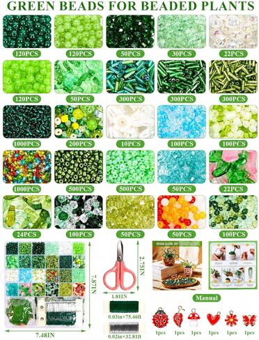 Diltik 5000+ Pcs Green Glass Beads DIY Beaded Plant Kit for Hanging Succulent Plants, Crystal Leaf & Flower Beads, Forever Plant Craft for Home, Office & Gift in Saudi Arabia