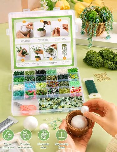 Diltik 5000+ Pcs Green Glass Beads DIY Beaded Plant Kit for Hanging Succulent Plants, Crystal Leaf & Flower Beads, Forever Plant Craft for Home, Office & Gift in Saudi Arabia