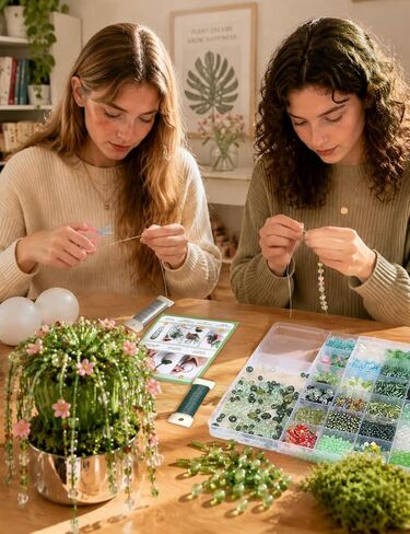 Diltik 5000+ Pcs Green Glass Beads DIY Beaded Plant Kit for Hanging Succulent Plants, Crystal Leaf & Flower Beads, Forever Plant Craft for Home, Office & Gift in Saudi Arabia