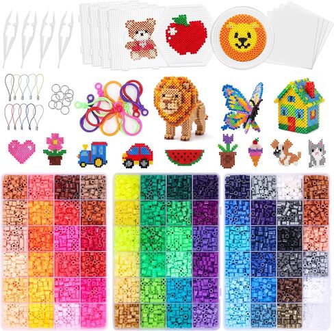 OUTUXED 72 Colors Fuse Beads Kit 15000 Pcs 5mm Beads Craft Kit Including Pegboard, Melting Beads, Ironing Paper, Tweezers & Colorful Hooks, Christmas Home School Arts and Crafts Supplies for Girls in Saudi Arabia