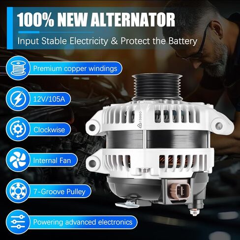 Alternator 13980 Fit for Honda Accord 2003-2007, Civic 2006-2011, CR-V 2007-2011, Element 2003-2011, for Acura TSX 2004-2008 2.0L 2.4L Automotive Replacement Alternators 31100-RAA-A01 in Kuwait