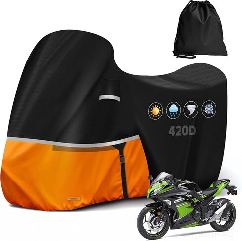 Waterproof Motorcycle Cover for Kawasaki Ninja 400/500/650 Z900 ZX6R (No Trunk Models), 420D Oxford Cloth Heavy Duty Motorbike Cover for Snow Rain UV Dust All Weather Outdoor Protection in Saudi Arabia