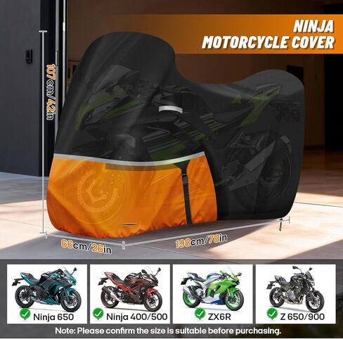 Waterproof Motorcycle Cover for Kawasaki Ninja 400/500/650 Z900 ZX6R (No Trunk Models), 420D Oxford Cloth Heavy Duty Motorbike Cover for Snow Rain UV Dust All Weather Outdoor Protection in Saudi Arabia