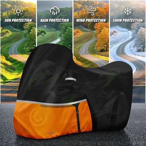 Waterproof Motorcycle Cover for Kawasaki Ninja 400/500/650 Z900 ZX6R (No Trunk Models), 420D Oxford Cloth Heavy Duty Motorbike Cover for Snow Rain UV Dust All Weather Outdoor Protection in Saudi Arabia