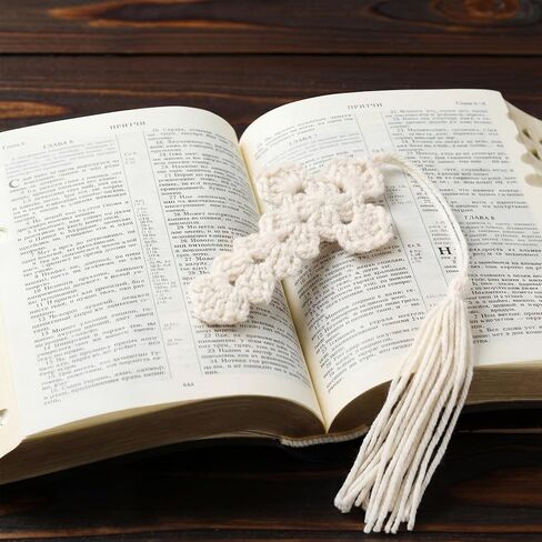 Resurhang 6 Pcs Crocheted Cross Bookmark with Tassels Christian Bible Bookmark for Women Religious Church Gifts Bible Accessories Page Marker Supplies for Easter Book Lover Church Read Group in Kuwait