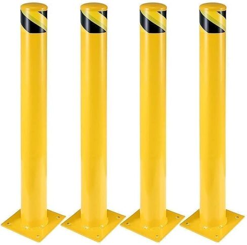 4-Pack 48 Inch Steel Safety Bollards, 4.5 Inch Diameter Parking Bollard Post with 16 Anchor Bolts, Yellow Safety Steel Bollard Post for Driveway Barrier, Traffic Control & Storefront Protection in Saudi Arabia