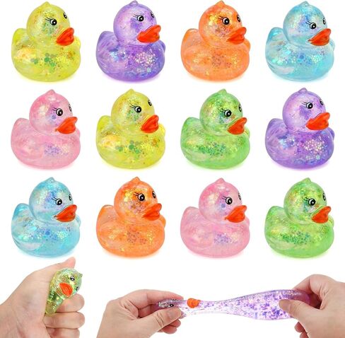12 Pcs Gliter Mini Duck Squishy, Cute Colorful Slow Rise Fidget Stress Balls for Adult Sensory Ducks for Gifts Office Stocking Stuffer ADHD Autism Anxiety Relief in Saudi Arabia