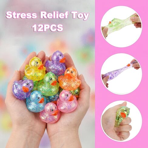 12 Pcs Gliter Mini Duck Squishy, Cute Colorful Slow Rise Fidget Stress Balls for Adult Sensory Ducks for Gifts Office Stocking Stuffer ADHD Autism Anxiety Relief in Saudi Arabia