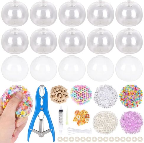 DIY Bead Squishy Stress Ball Making Kit: 15 TPR Skins, 4.2oz Fillers, Vacuum Tool & 20 Cable Ties for ASMR Anxiety Relief, Crunchy Sensory Toys (Bead Set) in Saudi Arabia