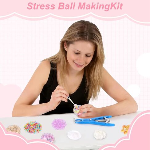 DIY Bead Squishy Stress Ball Making Kit: 15 TPR Skins, 4.2oz Fillers, Vacuum Tool & 20 Cable Ties for ASMR Anxiety Relief, Crunchy Sensory Toys (Bead Set) in Saudi Arabia