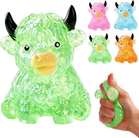 Glitter Highland Cow Squishies Fidget, Glitter Slow Rising Stress Ball for Adults, Soft Sensory Desk Decor,Cow Lover Gift (Pink) in Saudi Arabia