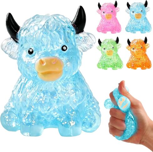 Glitter Highland Cow Squishies Fidget, Glitter Slow Rising Stress Ball for Adults, Soft Sensory Desk Decor,Cow Lover Gift (Pink) in Saudi Arabia