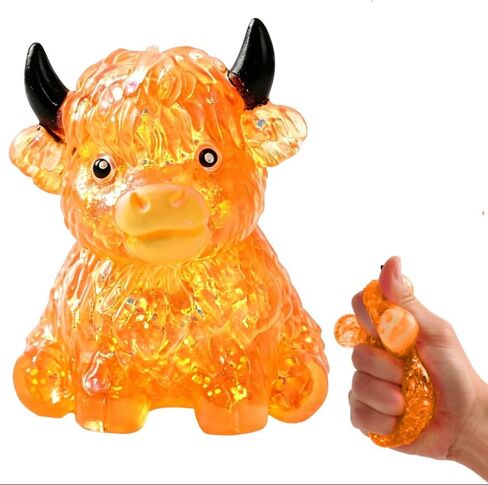 Glitter Highland Cow Squishies Fidget, Glitter Slow Rising Stress Ball for Adults, Soft Sensory Desk Decor,Cow Lover Gift (Pink) in Saudi Arabia