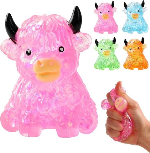 Glitter Highland Cow Squishies Fidget, Glitter Slow Rising Stress Ball for Adults, Soft Sensory Desk Decor,Cow Lover Gift (Pink) in Saudi Arabia