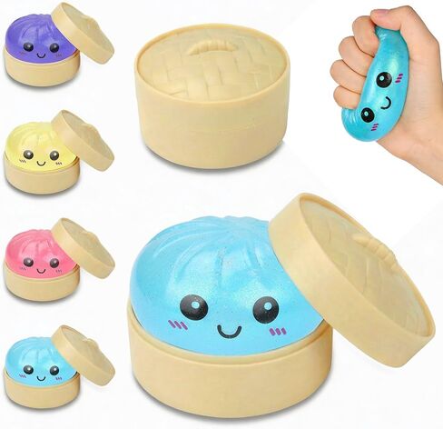 Dumpling Squishies, Glitter Dumpling Squishies with Steamer Box for Stress Relief, Soft Random Color Stress Balls Fidget Desk Sensory Toys Easter Basket Stuffers for Adults Teenagers Women Men, 1Pcs in Saudi Arabia