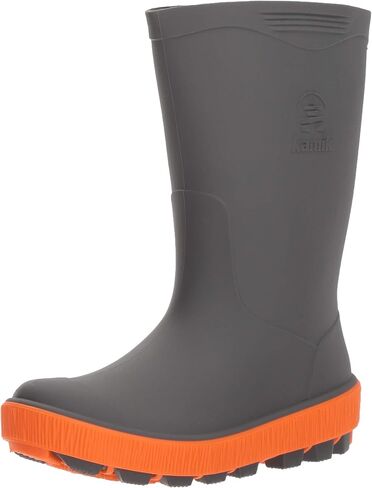 Kamik Kids Riptide (Toddler/Little Kid/Big Kid) - Boots for Kids - Pull-on Rainboots - Contrasting Midsole Charcoal 1 Little Kid M in Saudi Arabia