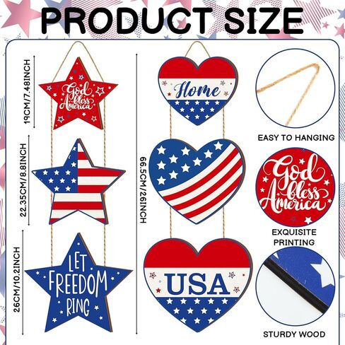 2 Pcs 4th of July Welcome Sign Patriotic Wooden Signs Star American Flag Large Hanging Decor for Independence Day Party Memorial Day Outdoor Home Front Door Window Wall Ornament(Gnomes) in Saudi Arabia