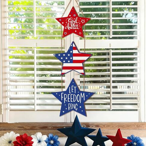 2 Pcs 4th of July Welcome Sign Patriotic Wooden Signs Star American Flag Large Hanging Decor for Independence Day Party Memorial Day Outdoor Home Front Door Window Wall Ornament(Gnomes) in Saudi Arabia