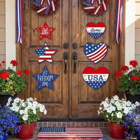 2 Pcs 4th of July Welcome Sign Patriotic Wooden Signs Star American Flag Large Hanging Decor for Independence Day Party Memorial Day Outdoor Home Front Door Window Wall Ornament(Gnomes) in Saudi Arabia