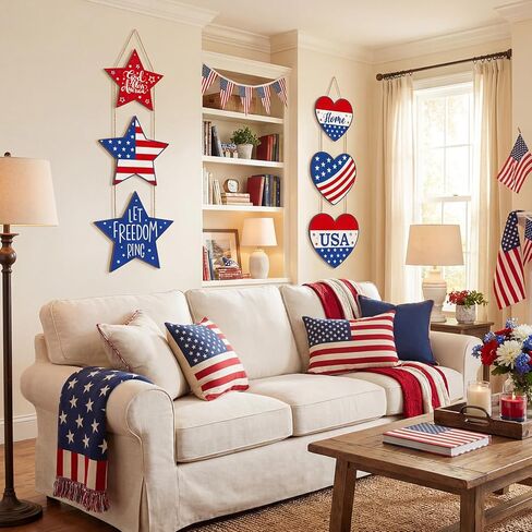 2 Pcs 4th of July Welcome Sign Patriotic Wooden Signs Star American Flag Large Hanging Decor for Independence Day Party Memorial Day Outdoor Home Front Door Window Wall Ornament(Gnomes) in Saudi Arabia