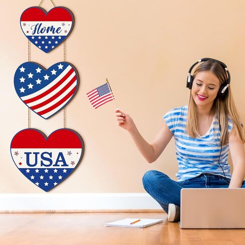 2 Pcs 4th of July Welcome Sign Patriotic Wooden Signs Star American Flag Large Hanging Decor for Independence Day Party Memorial Day Outdoor Home Front Door Window Wall Ornament(Gnomes) in Saudi Arabia