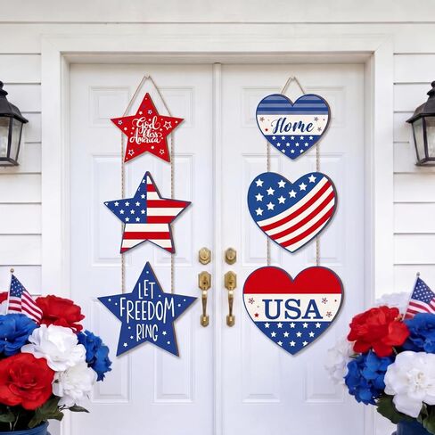2 Pcs 4th of July Welcome Sign Patriotic Wooden Signs Star American Flag Large Hanging Decor for Independence Day Party Memorial Day Outdoor Home Front Door Window Wall Ornament(Gnomes) in Saudi Arabia