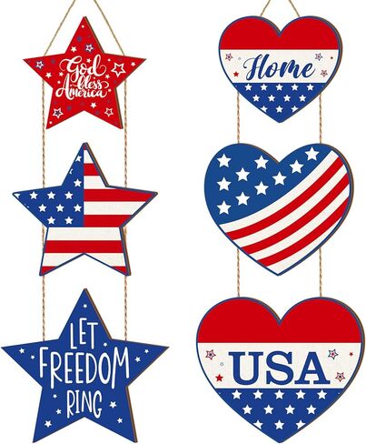 2 Pcs 4th of July Welcome Sign Patriotic Wooden Signs Star American Flag Large Hanging Decor for Independence Day Party Memorial Day Outdoor Home Front Door Window Wall Ornament(Gnomes) in Saudi Arabia