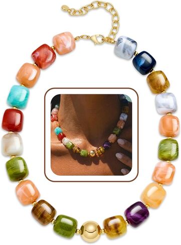 Summer Beach Jewelry Chunky Beaded Necklace for Women Trendy Statement Big Colorful Resin Bead Choker Necklaces Boho Charm Jewelry in Saudi Arabia