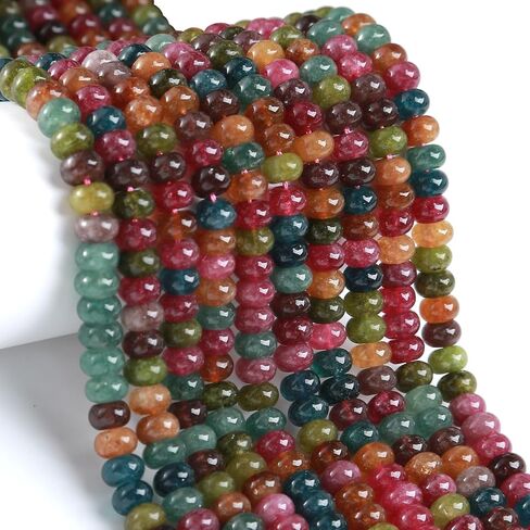 76pcs 5x8mm Natural Stone Colored Tourmaline Rondelle Spacer Loose Beads Abacus Disk Stone Round Loose Gemstone Beads for Jewelry Making DIY Bracelet Necklace in Saudi Arabia
