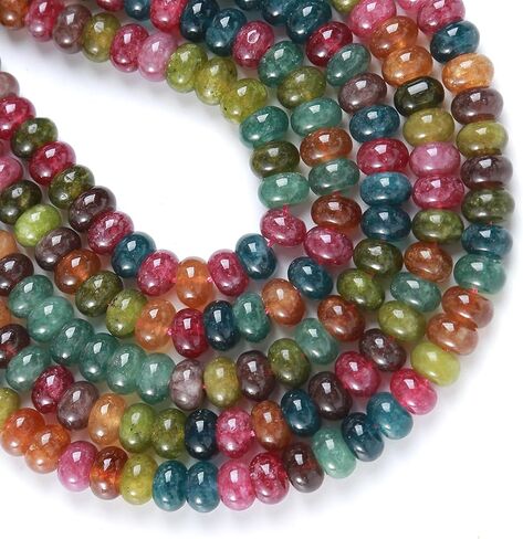 76pcs 5x8mm Natural Stone Colored Tourmaline Rondelle Spacer Loose Beads Abacus Disk Stone Round Loose Gemstone Beads for Jewelry Making DIY Bracelet Necklace in Saudi Arabia