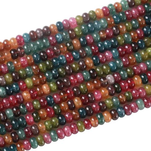 76pcs 5x8mm Natural Stone Colored Tourmaline Rondelle Spacer Loose Beads Abacus Disk Stone Round Loose Gemstone Beads for Jewelry Making DIY Bracelet Necklace in Saudi Arabia