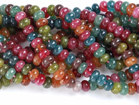 76pcs 5x8mm Natural Stone Colored Tourmaline Rondelle Spacer Loose Beads Abacus Disk Stone Round Loose Gemstone Beads for Jewelry Making DIY Bracelet Necklace in Saudi Arabia