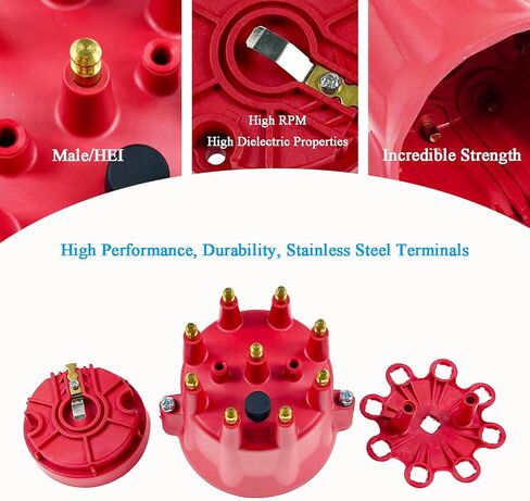 84335 HEI Ignition Distributor Cap and Rotor Kit - Replacement for Pro Billet Distributor, Universal 8-Cylinder Male Pro Series (Red) in Saudi Arabia