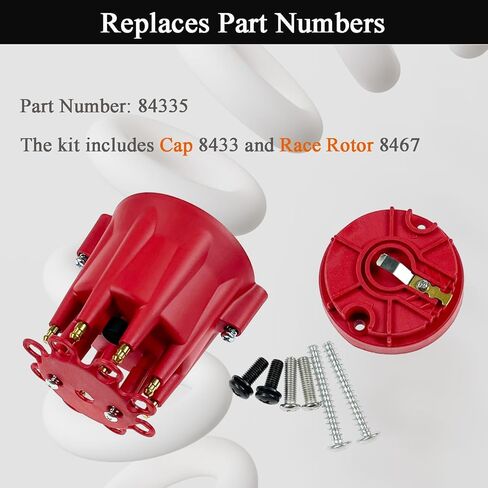 84335 HEI Ignition Distributor Cap and Rotor Kit - Replacement for Pro Billet Distributor, Universal 8-Cylinder Male Pro Series (Red) in Saudi Arabia