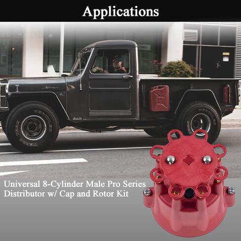 84335 HEI Ignition Distributor Cap and Rotor Kit - Replacement for Pro Billet Distributor, Universal 8-Cylinder Male Pro Series (Red) in Saudi Arabia