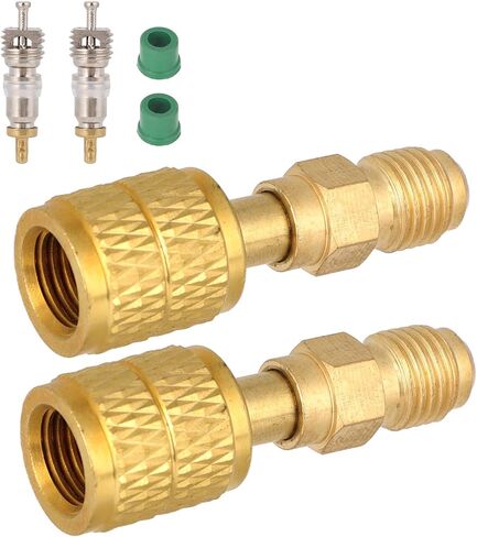 2pcs R32 R454B Refrigerant Brass Adapters, 1/4" LH Female to 1/4" Male Reverse Thread, Low Loss Hvac Straight Quick Connect Fittings with 2 Valves 2 Sealing Rings, Mini Split Systems and Tanks in Kuwait