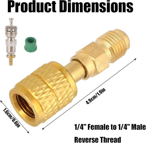 2pcs R32 R454B Refrigerant Brass Adapters, 1/4" LH Female to 1/4" Male Reverse Thread, Low Loss Hvac Straight Quick Connect Fittings with 2 Valves 2 Sealing Rings, Mini Split Systems and Tanks in Kuwait