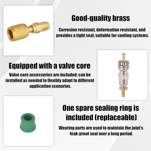 2pcs R32 R454B Refrigerant Brass Adapters, 1/4" LH Female to 1/4" Male Reverse Thread, Low Loss Hvac Straight Quick Connect Fittings with 2 Valves 2 Sealing Rings, Mini Split Systems and Tanks in Kuwait